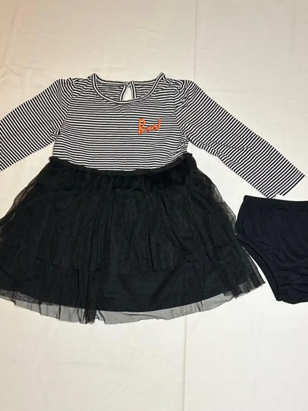 Carter's Baby Girl Halloween Black Boo! Striped Tulle Tutu Jersey Dress NWT